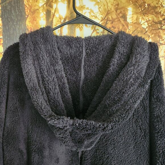 Natural Reflections Small Anthracite Cozy Hooded Cardigan Long Fleece Black NWT - Picture 8 of 13